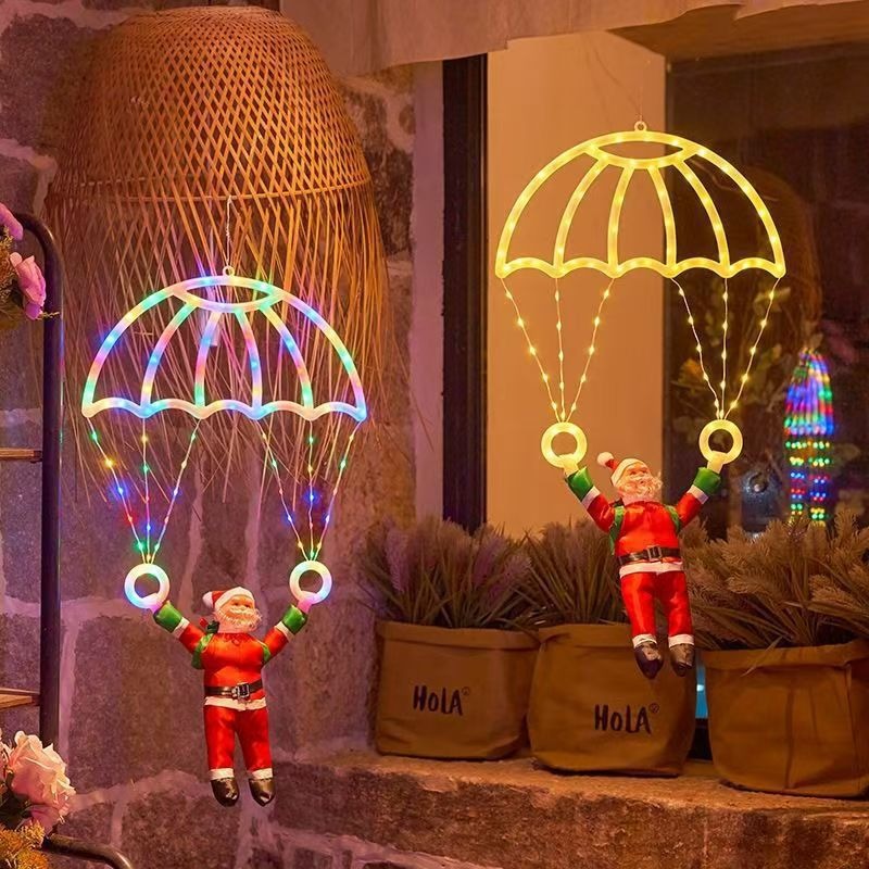 Outdoor Lighting Wire - LED-Lichterkette mit Weihnachtsmann-Fallschirm, Buchstaben-PE-Draht Hängelampe für