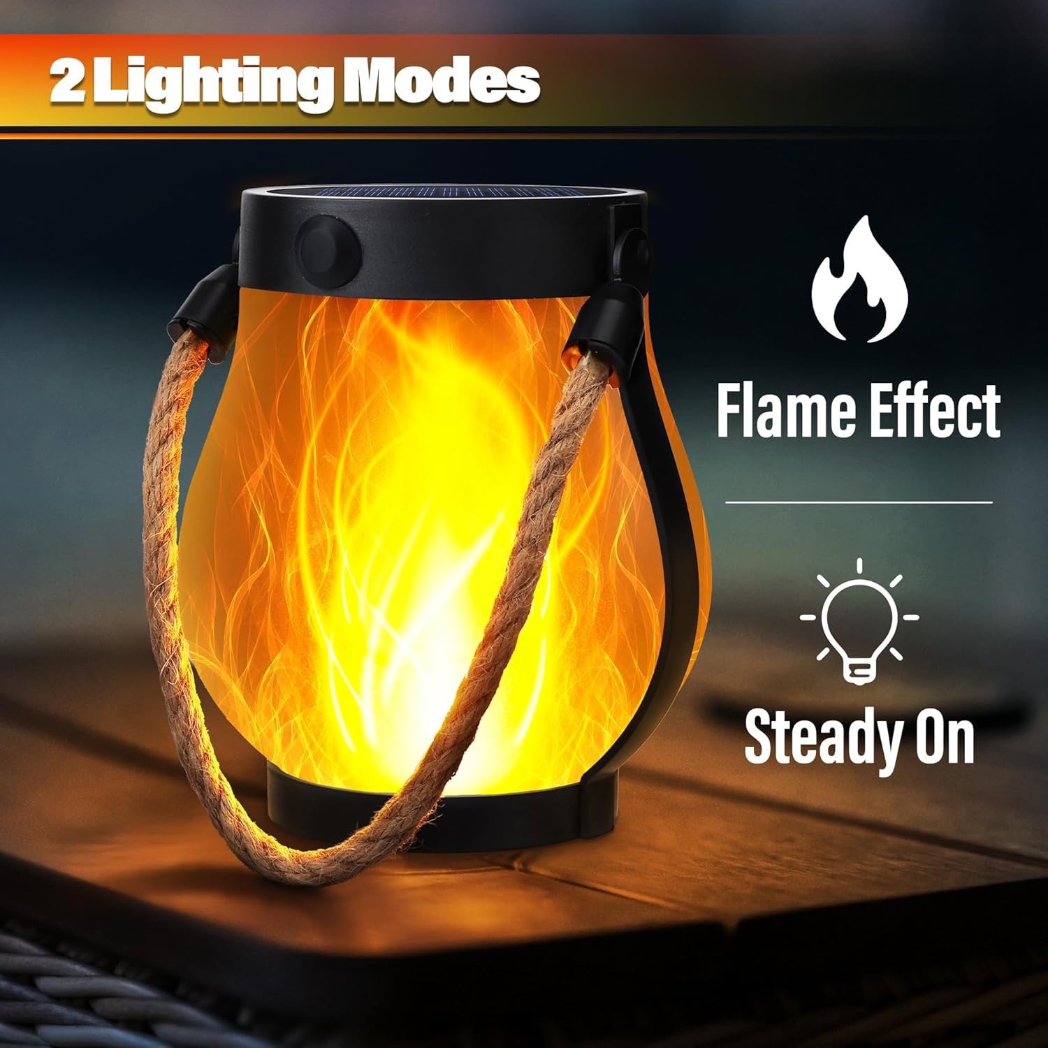 Fire Torch Solar - Solar-Flammen-Seillaterne, Typ C, schnelles Aufladen, wasserdichte
