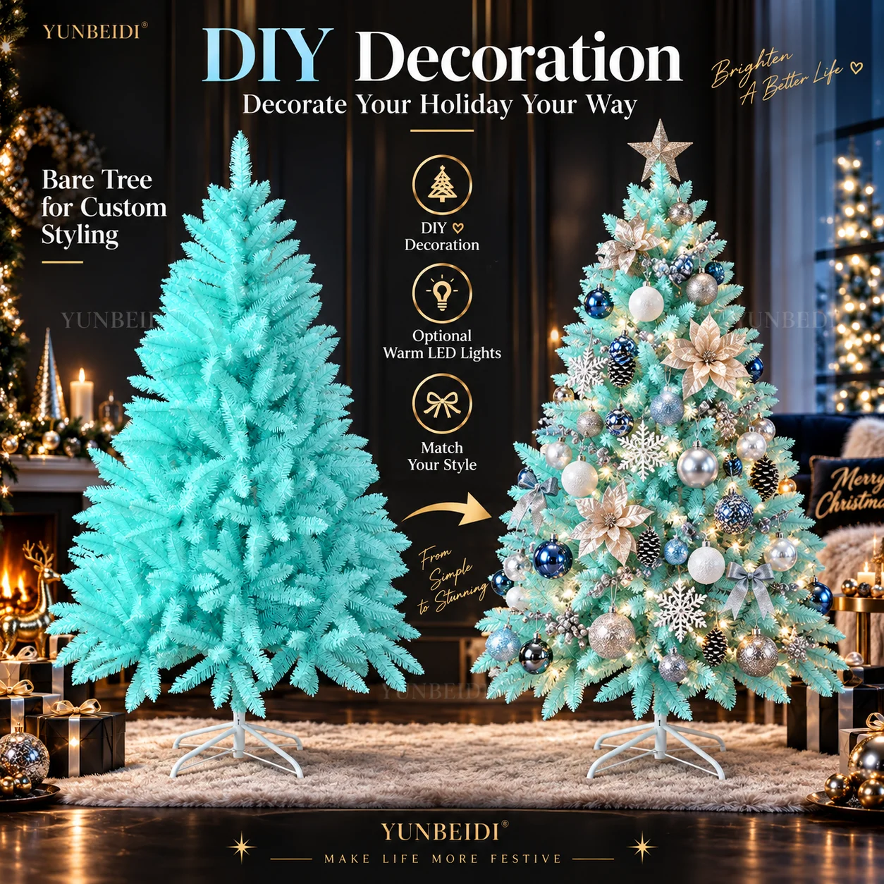 Outdoor Lighting Options - Seeblauer PVC-Weihnachtsbaum 120-240cm Künstlicher Festlicher Baum