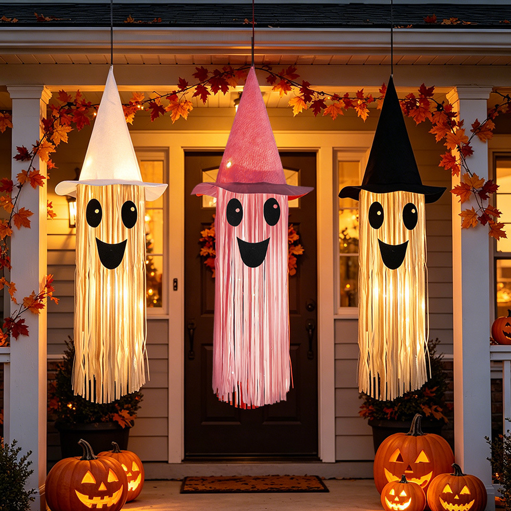 Outdoor Lighting Ideas For Party - Halloween Leuchtender Hexenhut Geisterquaste Hängedekoration, LED-Licht
