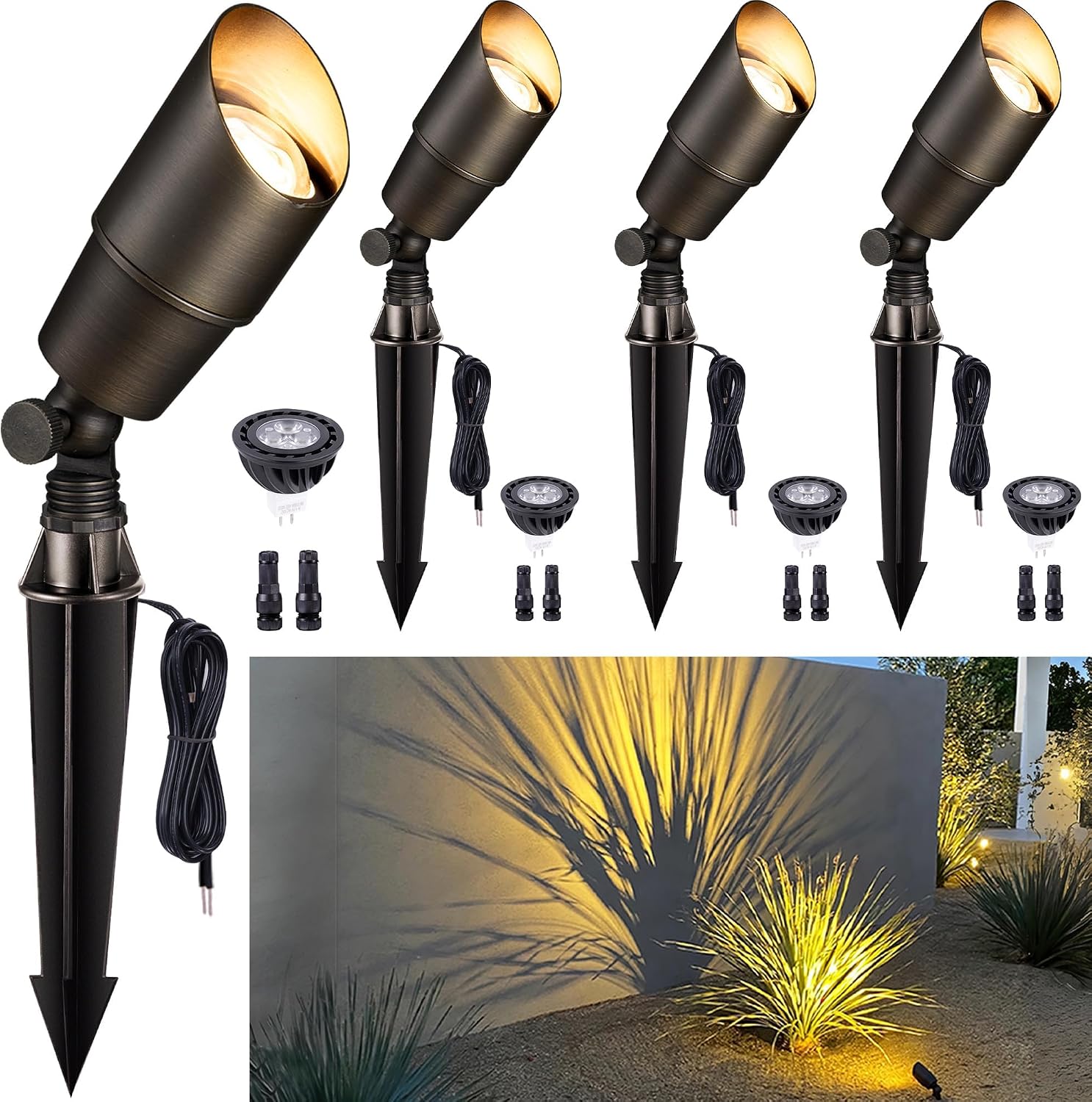 Outdoor Lighting Low Voltage - Messing-Landschaftsbeleuchtung, Niederspannungs-LED-Strahler 12V, Kabelgebundene Wasserdichte Bodenleuchten,